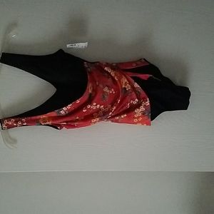 Black and Hawaiian print 16W bathing suit